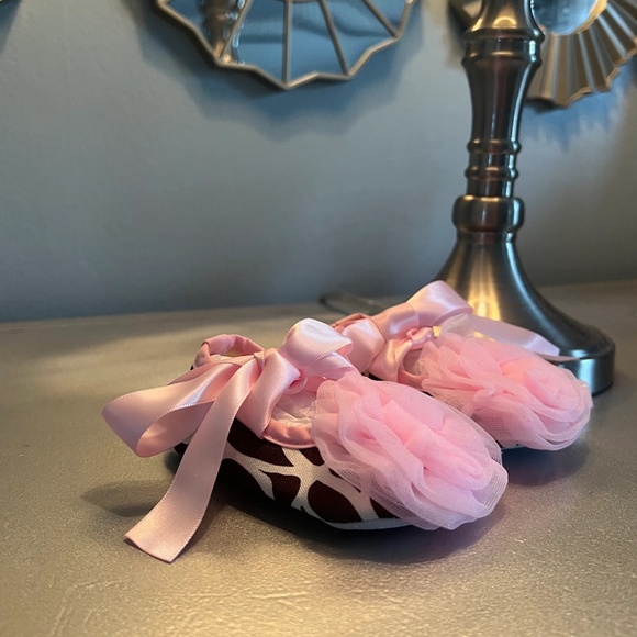 Baby All Occassion Shoes Zebra Print Tulle Ribbon Ballerina Bow Baby Girl Gift - Picture 2 of 4